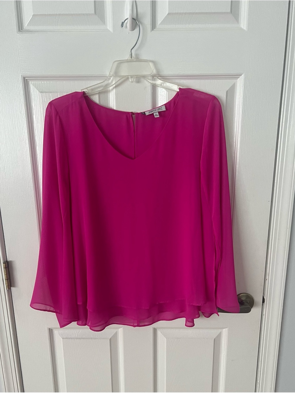 Magenta V-Neck Long Sleeve Blouse Jennifer Lopez